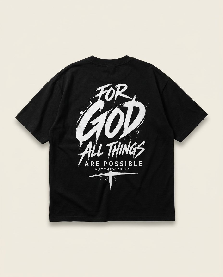Black GPNM For God graphic tee, back view