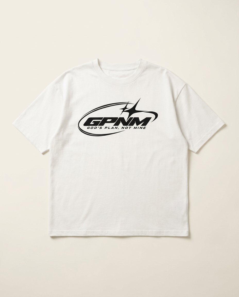 GPNM white logo T-shirt front view