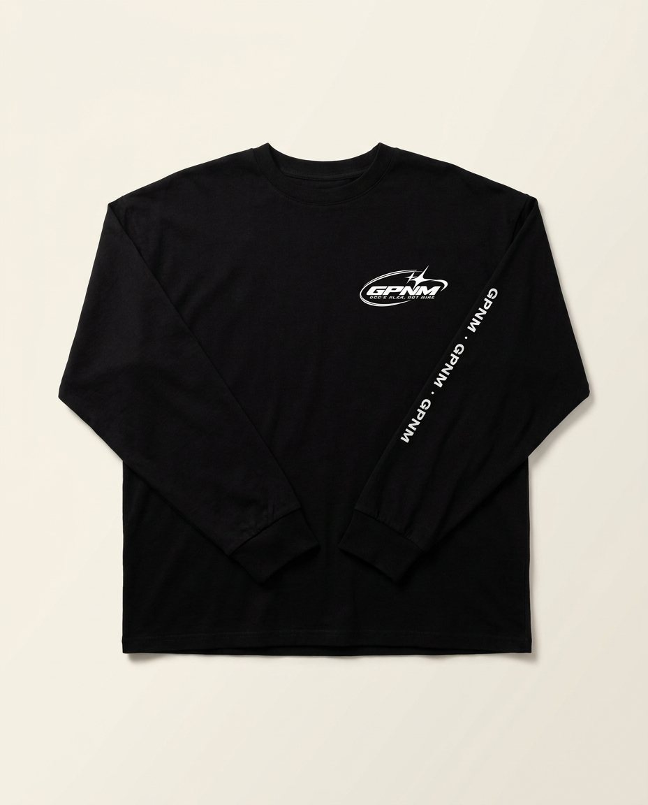 Black GPNM longsleeve with chest logo and sleeve print